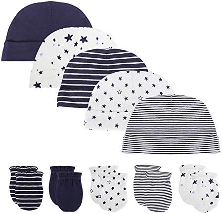 Baby hat and mittens set Newborn - Baby Hats Caps & Baby Scratch Mittens Gloves for baby boys girls 0-6 Months 100% Cotton