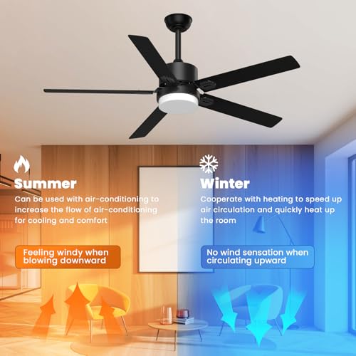 Image of Obabala Ceiling Fan with Light 60 Inch, DC Motor Ceiling Fan with Remote and APP Control, Dimmable LED Color Changing, Reversible Quiet Fan for Bedroom Living Room Indoor Outdoor, Modern