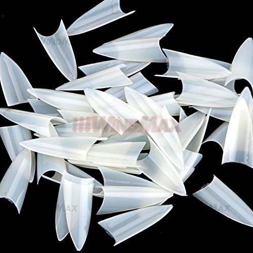WindMax US Seller Stiletto Point Full Cover False Fake Artificial Nails Tips Art Tools (500 Pieces, Natural)