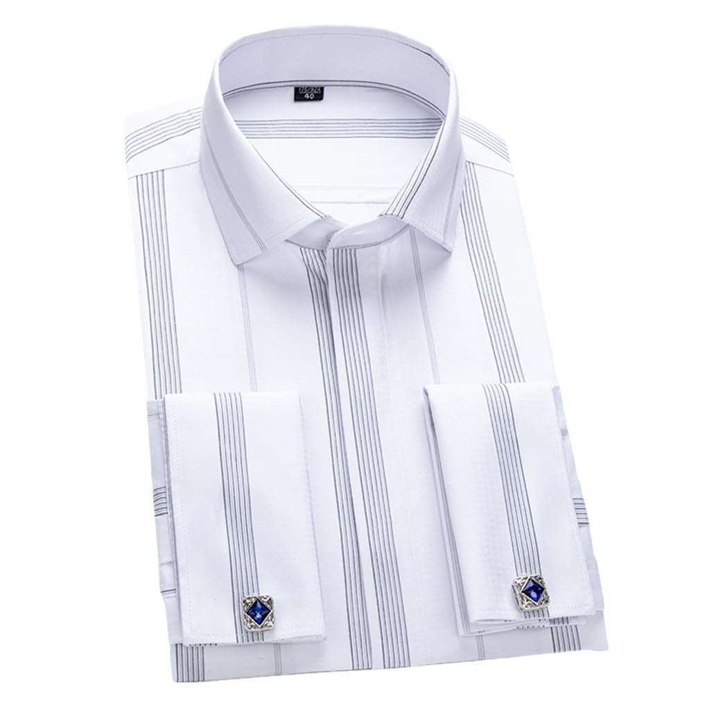 Camicie da uomo, Smoking a maniche lunghe a righe tinta unita, Windsor Collare Partito Camicie Da Sposa