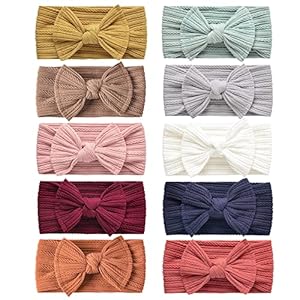 Niceye Handmade Baby Headbands Stretchy Nylon Headband with Bows for Infant Baby Toddler Girls- Pack of 10