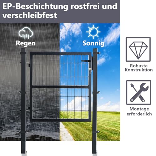 Ansobea Gartentür Gartentor Hoftor Zauntür Tor Inkl. Schloss 120 x 100 cm Zauntor Garten Gartenpforte Gitterzaun