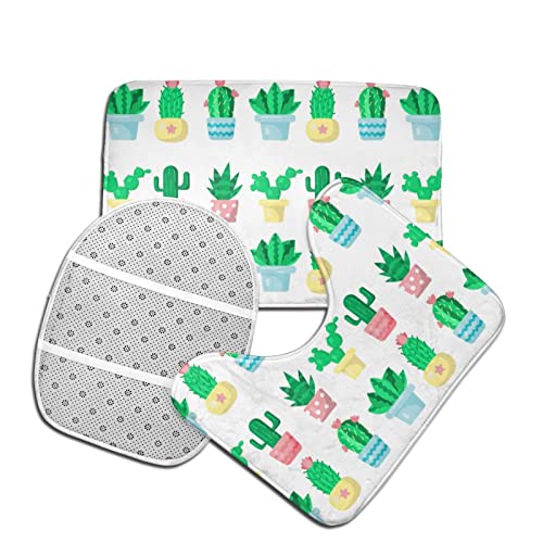 UBINYSS Badematte + Konturmatte + Toilettendeckelbezug, Süßer Sukkulenten Kaktus 3 Stück Badematte Set, mit rutschfester Klebeunterseite – Bild 5
