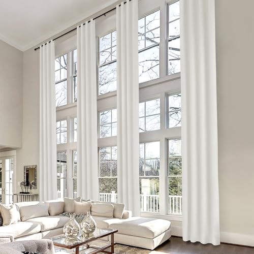 Frelement 11ft Long Grommet Chenille Curtains 100% Light Blocking Curtains Thermal Insulated French Window Drapes for Villa Living Room Privacy Drapery with Tieback 2 Panels 50" Wx132 L Beige