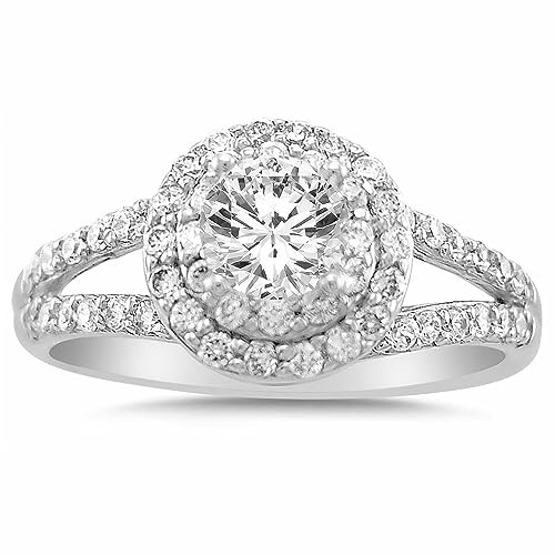 Ranjeeta Round Cut White Diamond 925 Sterling Silver 14K White Gold Over Diamond Halo Engagement Ring for Women3
