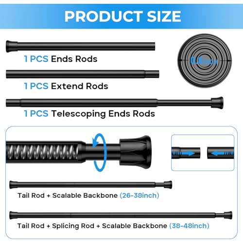 Image of Tension Rod 28 to 48 inch, Adjustable Curtain Rods No Drilling Spring Rods Extendable Pressure DIY Tension Rod for Window Closet Kitchen, Black