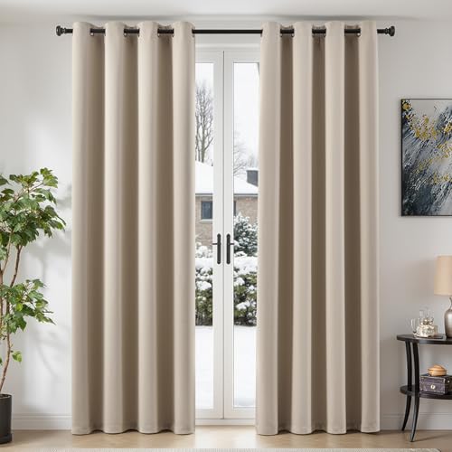 TOPICK Rideau Occultant Rideaux Isolation Lumineux, 140x245cm (LxH) Lot de 2 à Oeillets, Tenture Opaque Moderne Decoration, pour Chambre Maison Salon Porte...
