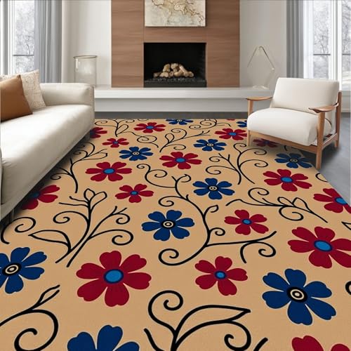 ODIKA Flatwoven High Traffic Area Rug 2x3, Retro Petal Symphony