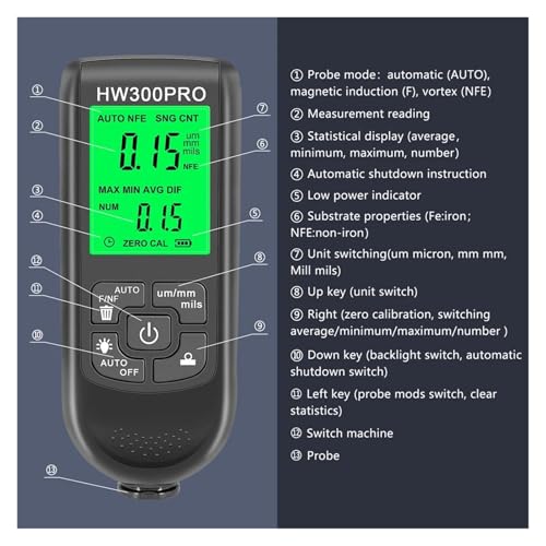 Medidor de Grosor de Pintura Digital HW-300PRO miniatura 5