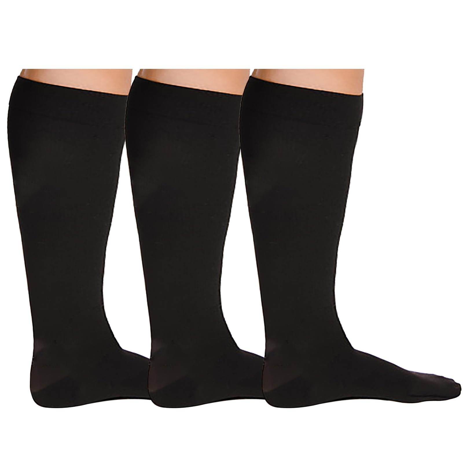 EUFANCE 3 Pairs of Large Compression Socks for Women Men 20-30mmHg Breathable Plus Size Compression Socks Reduce Muscle Damage and Pain of Extra Wide Compression Socks(2XL,Black