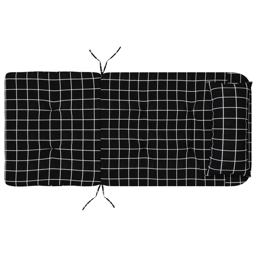 2er Set Adirondack-Auflagen 126x58 cm Stuhlkissen für Gartenstühle Hochlehner Sitzkissen mit Kopfkissen aus Oxford-Gewebe Schwarz Karomuster Sitzauflage Gartenmöbel