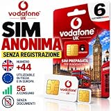 SIM Anonima Vodafone UK +44, Piano Internazionale Obbligatorio da Attivare, Attiva in 10 M...