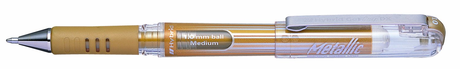 Pentel Hybrid Gel Grip DX Gel Rollerball Pen, 1.0mm Tip, Gold ink K230 12 Pack