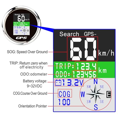 Image of GPS Speedometer 3-3 /8 inch 85mm Boat GPS Speedometer Odometer Waterproof Black Antenna TFT Screen Digital MPH Knots Km /h for Boat Marine 9-32V Car