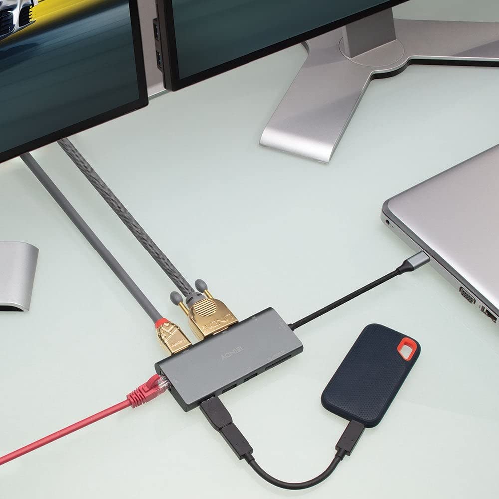 LINDY Mini Docking Station per Laptop USB C con Supporto HDMI 4K, VGA & Ricarica Pass-Through 100W