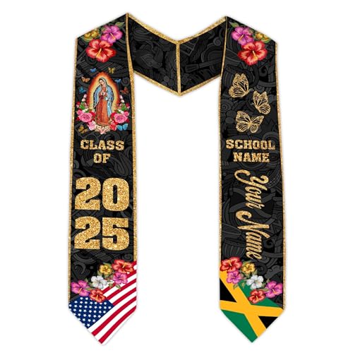MonkeyVan Personalized Graduation Stole for Jamaica Senior, Jamaican Flag Graduation Sash Class of 2025 Grad Gifts S138