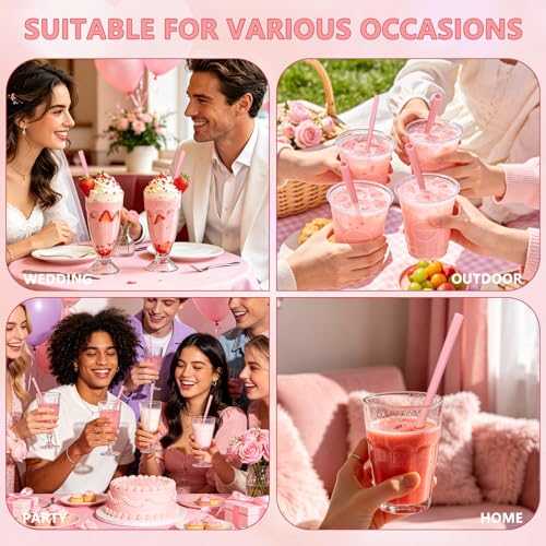 120 pitillos plásticos forma corazón rosa desechables miniatura 4