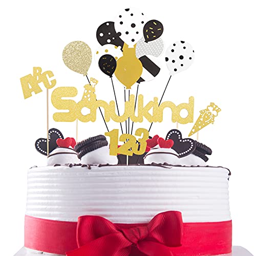 Tortendeko,Kuchendeko, Cake Topper,Schulkind ABC 123 Cupcake Topper Schulanfang Luftballons Kuchen Dekoration Einschulung Tortendeko Mädchen und Junge,Tortendeko Einschulung Cover