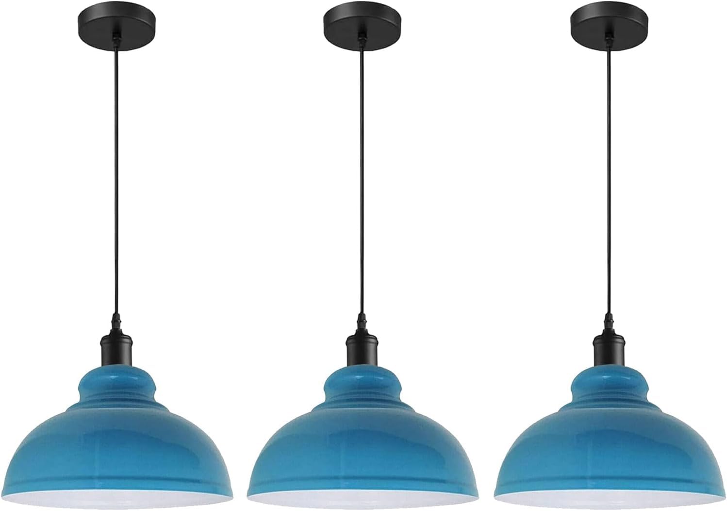 HXYSXHJUO 3PCS Vintage Retro Chandelier Industrial Pendant Ceiling Light E27 Metal Lampshade LED Fixture Loft Lamp (Curvy Blue, with Bulb)