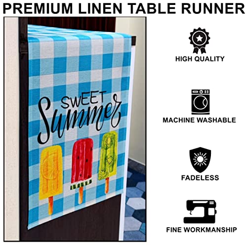 Summer Table Runner 13 X 72 Inch, Linen Blue White Check Plaid Table Runner 13X72 For Home Dining Room Shoe Cabinet Decor, Rustic Farmhouse Burlap Table Runner For House Kitchen Seasonal Decorations #TOP2