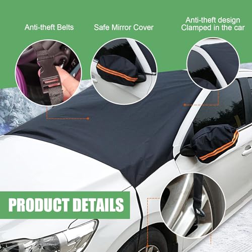 Image of 1 PC Car Windshield Snow Cover with Side Mirror Cover, 94.5 inch x 57.3 inch Elastic Hook Anti-Theft Buckle Mounting Foldable Windshield Protector, for Most Large SUVs, Pickup Trucks (Black)