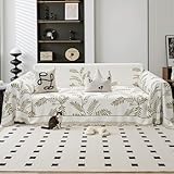 Roxooze Boho Chenille Sofa Cover, Reversible Beige Couch Protector for Dogs, Washable 2-Cushion Loveseat Slipcover with Leaves Khaki Pattern, 71'x118'