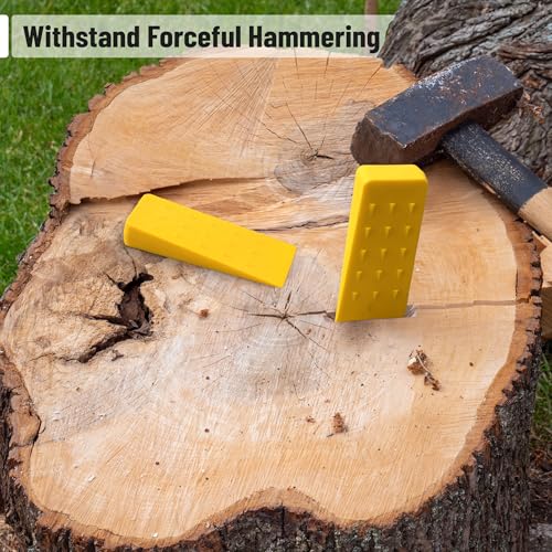 Image of UNCO- Tree Felling Wedges with Spikes, 4 pcs, 5.5 inch and 8 inch, Yellow, Plastic Wedges for Tree Cutting, Logging Tools and Equipment