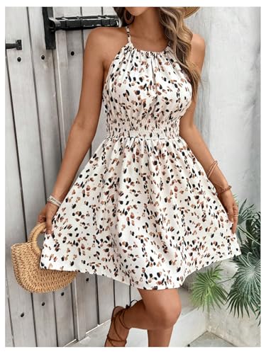 Image of Floerns Women's Summer Sleeveless Halter Dress Allover Print Cami Short Dress