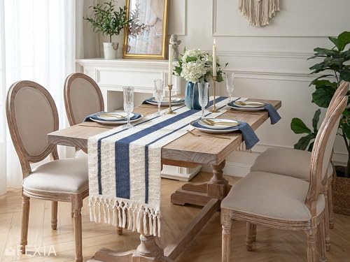 Image of FEXIA Boho Table Runner with Tassels for Fall Home Decor 12x90 Blue Decor