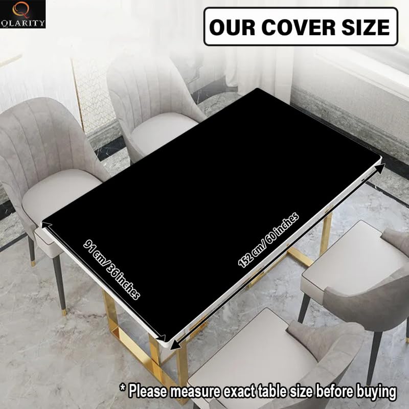 Image of Qlarity Covers Dining Table Cover 6 Seater, 8 Seater | Reversible PU Leather Water Resistant Table Cover | Customised Sizes (Black) (Black, 36 X 60 inch)