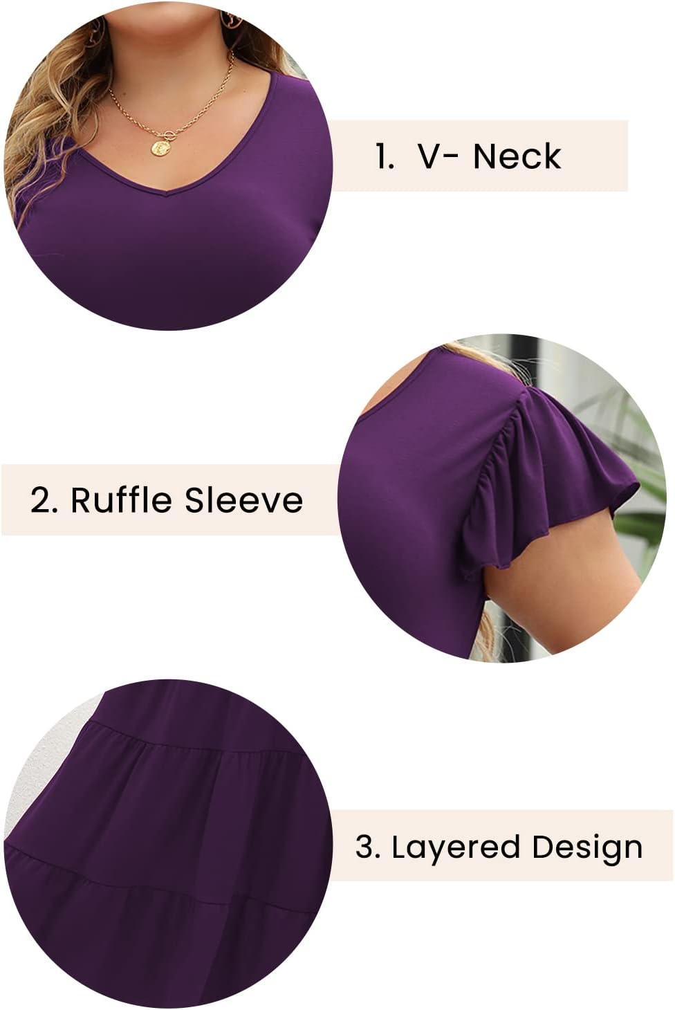 Celkuser Womens Plus Size Casual Summer Dresses Ruffle Sleeve Tiered Swing Midi Dress with Pockets - Image 5