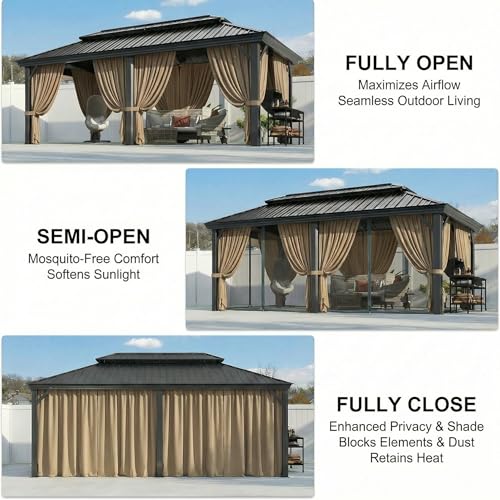 Image of Hoteel 6x8ft Grill Gazebo Hardtop with 2 Side Shelves, Outdoor BBQ Gazebo with Galvanized Steel Double Roof for Patio Backyard Garden,Brown