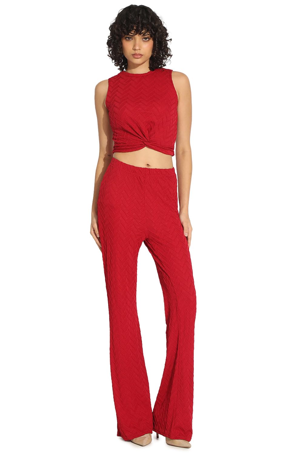 showoffff Edition Women's Textured Red Top and Trouser Co-Ords Set-CHN-3608_Red_S-picture-20