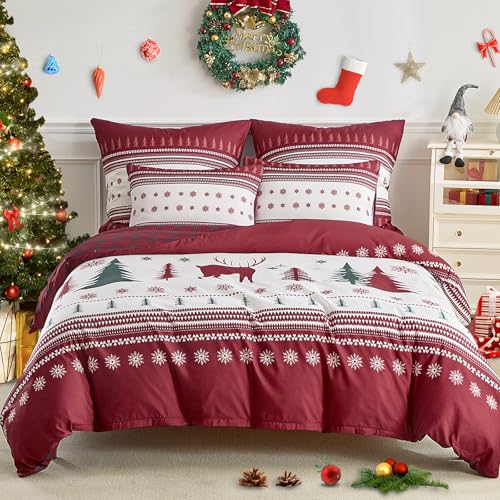 Lekesky Weihnachts Bettwäsche 200x200, Rot Weihnachtsbaum Bettbezug...