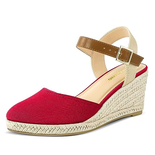 Image of PIZZ ANNU Women's Espadrille Low Wedge Heel Sandals with Buckle Ankle Strap Close Toe Casual Dressy Summer Platform Shoes