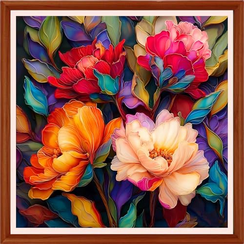 Image of Hopeart Stamped Cross Stitch Kits for Beginner Embroidery Kits for Beginners Adults DIY 11CT Cross Stitch Patterns Needlepoint Kits Crossstitching Kits-Colorful Flowers 18x18 inchs