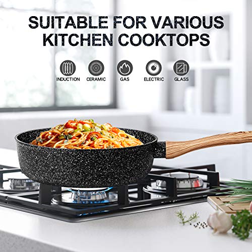 MICHELANGELO Deep Frying Pan 24cm, Non Stick Saute Pan 24 cm, Fry Pan with Lid with Soft Bakelite Handle, Sautepan with Lid, Deep Frying Pans for Induction Hob, Black - Image 6