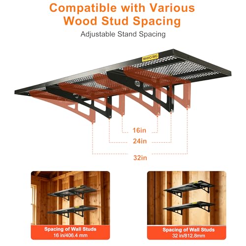 MHHO-WG Garagenwandregalset 2er-Pack – 2 x 3 Ft | Wandmontierte Garagenregale, Nutzregale mit Haken, Hochbelastbare Garagenlagerregale, Schweberegale, platzsparend, Schwarz