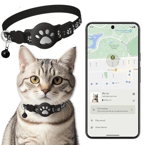 Collare Gps gatto, Gps per Gatti Senza SIM Senza Abbonamento, Localizzatore GPS per Gatto Funziona con goo- gle Find My (solo Android) (Collare + localizzatore bianco)