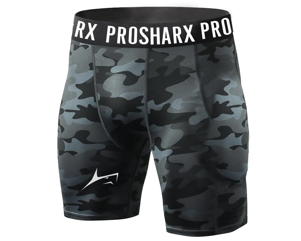 PROSHARXCamoFlex Men's Nylon Compression Shorts for Sports | Black Camouflage (XL)