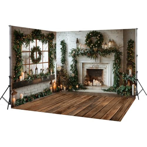 Fondo de tela para fotografía de Navidad envolvente con suelo y paredes laterales de 10x8 ft