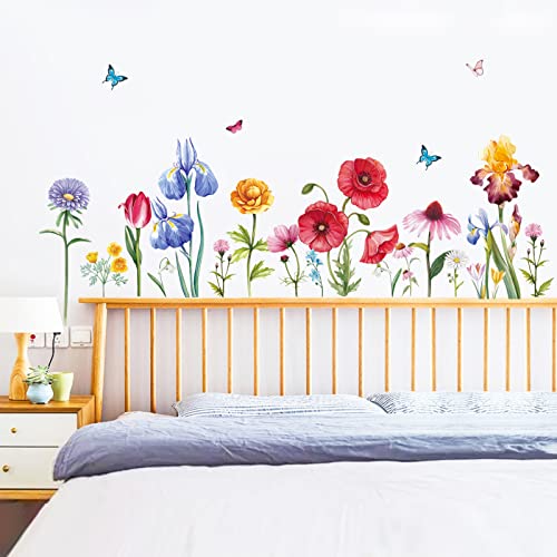 decalmile Garden Flower Wall Corner Decals Red Poppy Iris Butterfly Floral Baseboard Skirting Line Wall Stickers Living Room Bedroom Wall Art Decor decalmile Garden Flower Wall Corner Decals Red Poppy Iris Butterfly Floral Baseboard Skirting Line Wall Stickers Living Room Bedroom Wall Art Decor