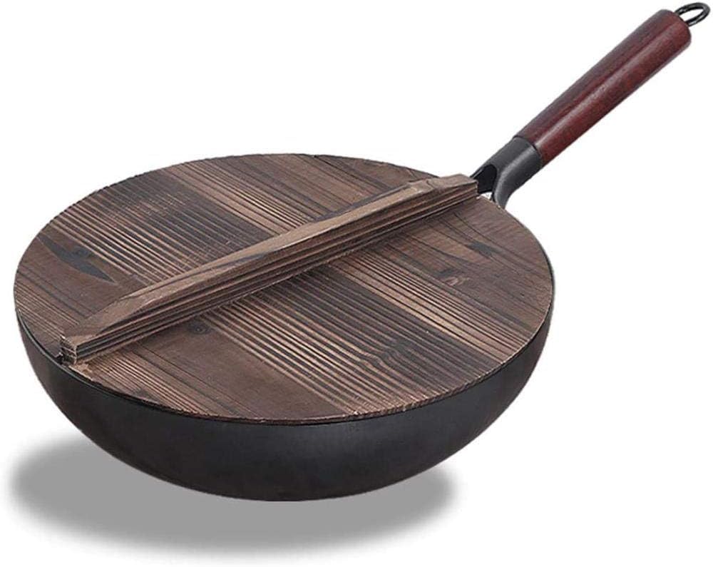 wok, Patelnia żeliwna lub do smażenia na woku z nieprzywierającą powłoką, garnek domowy bez powłoki, ręcznie kuty żeliwny(B)