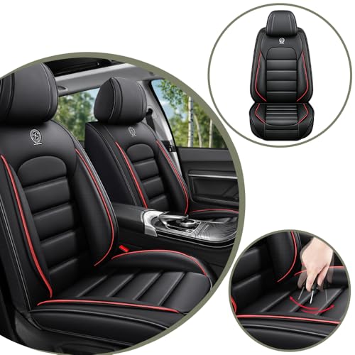 Image of Universal Car Seat Covers for Honda CR-V 2007-2026 Anti-Slip Seat Covers,Waterproof Faux Leather Full Coverage Car Seat Protectors Interior Accessories(5Pcs Standard /Black&Red)