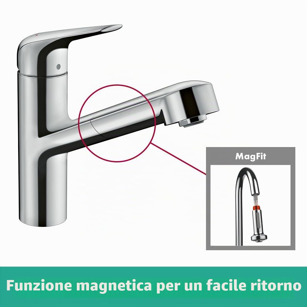hansgrohe Focus M42 Miscelatore cucina monocomando 150, bocca d'erogazione estraibile, 1 getto, cromo, 71814000