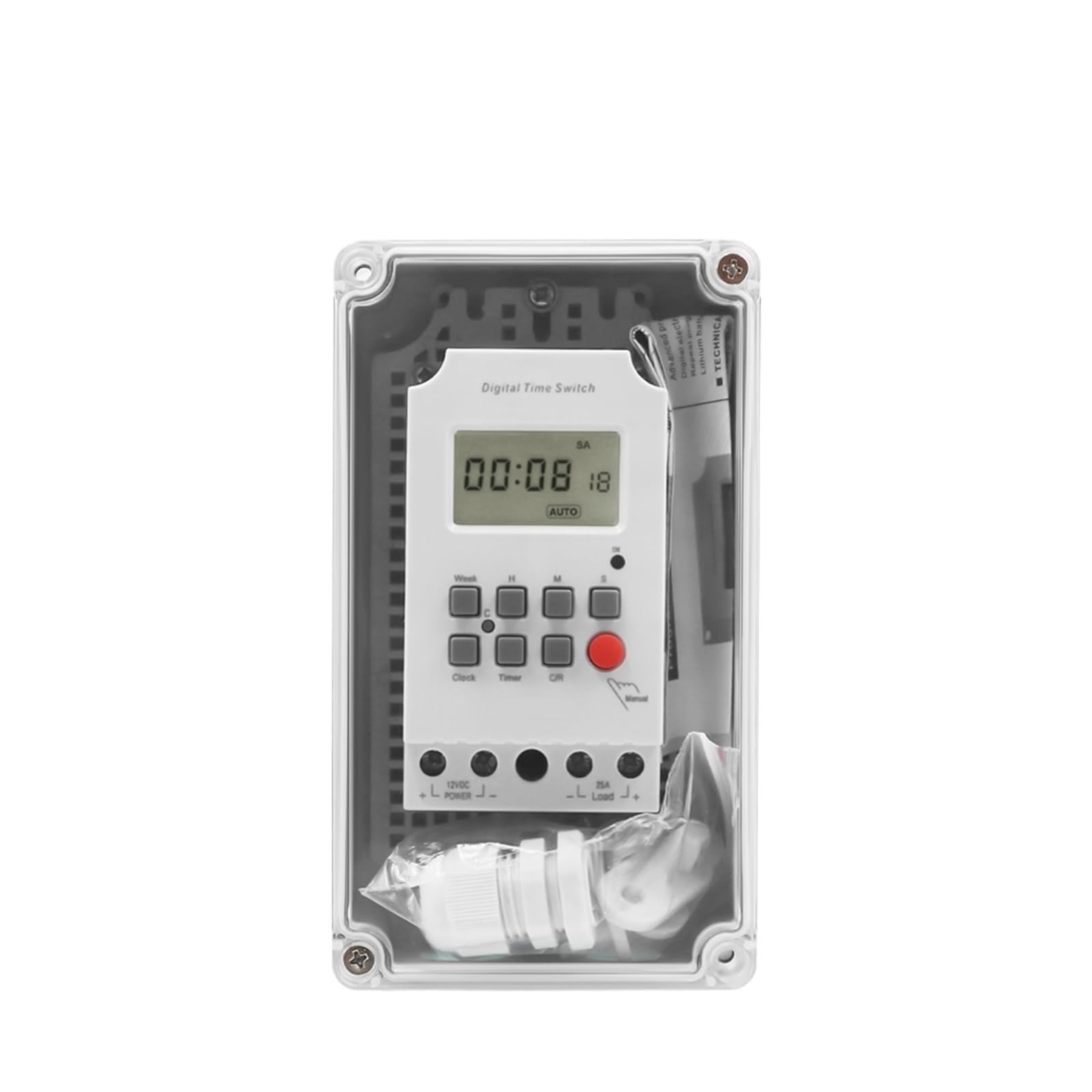 DEBLAN MT316SE Regenzeitschaltuhr, digital, 12 V Gleichstrom, 25 A, mit wasserdichter Box, transparente Abdeckung für den Außenbereich