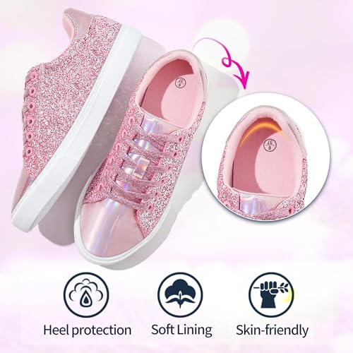 Image of AISFAES Glitter Sparkly Low Top Sequins Lace Up Tennis Shoes Comfort Bling Fashion Shiny Walking Shoes