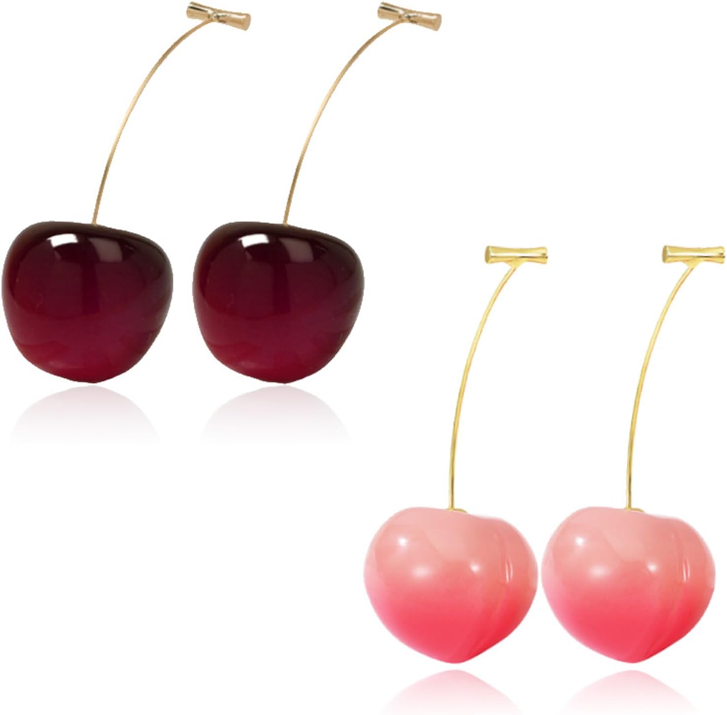 Red Cherry Earrings Set for Women 2 Pairs Creative Fruit Dangle Drop Earrings 3D Lifelike Cute Cherries Earrings Charm Sweet Jewelry Gift