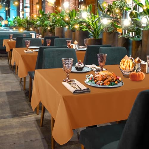 Image of sancua 2 Pack Tablecloth Rectangular 60x102 Inch Light Brown, Thanksgiving Table Cloth Rectangle for 6 Foot Tables - Stain and Wrinkle Resistant Washable Polyester Cover for Fall Dining Parties Bronze