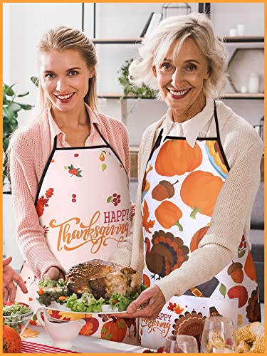 4 Pieces Thanksgiving Turkey Cooking Chef Apron Bulk With Pockets Autumn Fabric Kitchen Apron Thanksgiving Apron Turkey Harvest Pumpkin Cooking Apron For Women Men Chef #TOP4